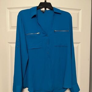 Express Blue Blouse with Zipper Details